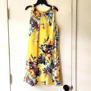 🌷 JBS Summer Floral Layered Lined Yellow Sleeveless Dress Sz 8 Crystals Design